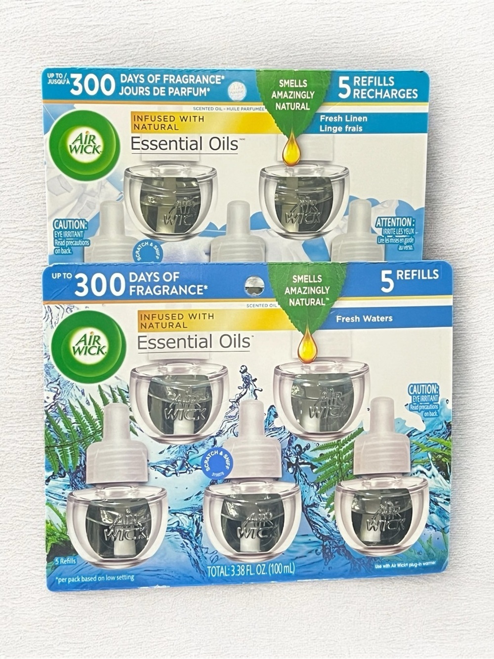 10 refill Air Wick Essential Oils Fresh Linen & Fresh Waters Refill Pack (White)
